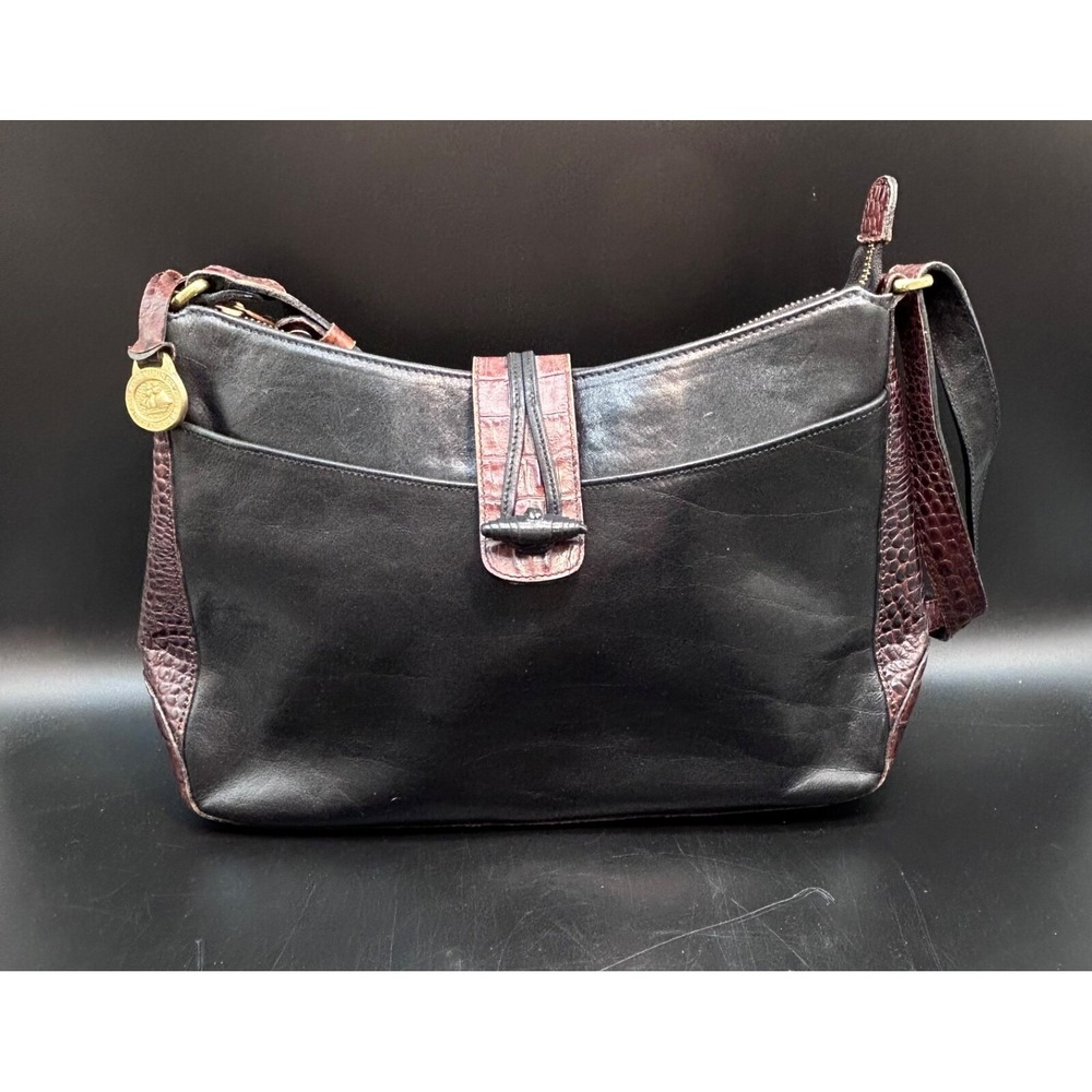 Brahmin Tuscan Classic Black w/Brown Leather Croc Shoulder Crossbody Bag Charm